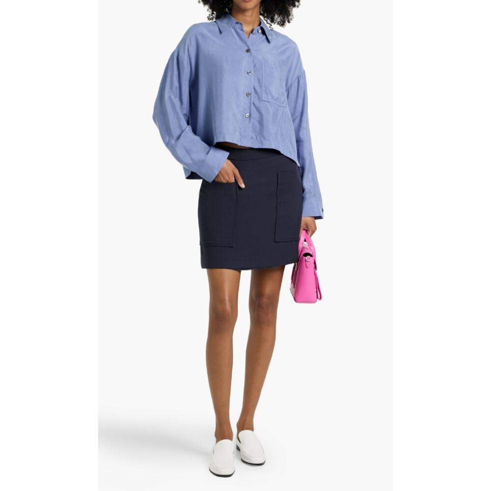 Alex Mill Gemma Cropped Cupro Blend Poplin Shirt Size Small Blue GUC